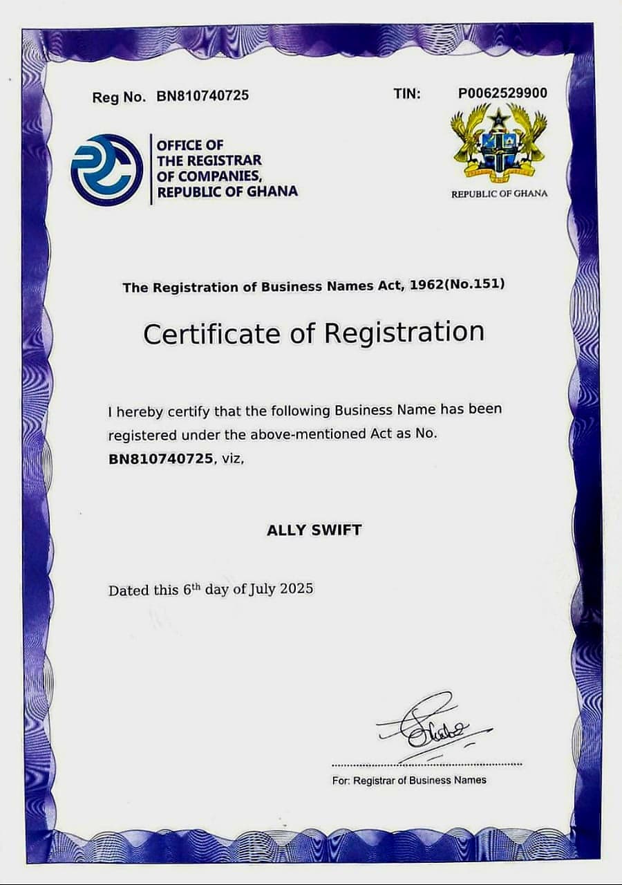 Certificate of Registration - Ally Swift